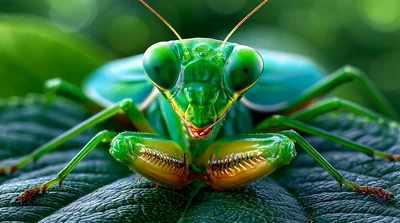 Macro Close Up Of A Green Praying Mantis