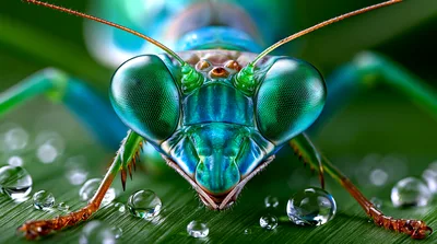 Macro Close Up Of A Vibrant Green Praying Mantis