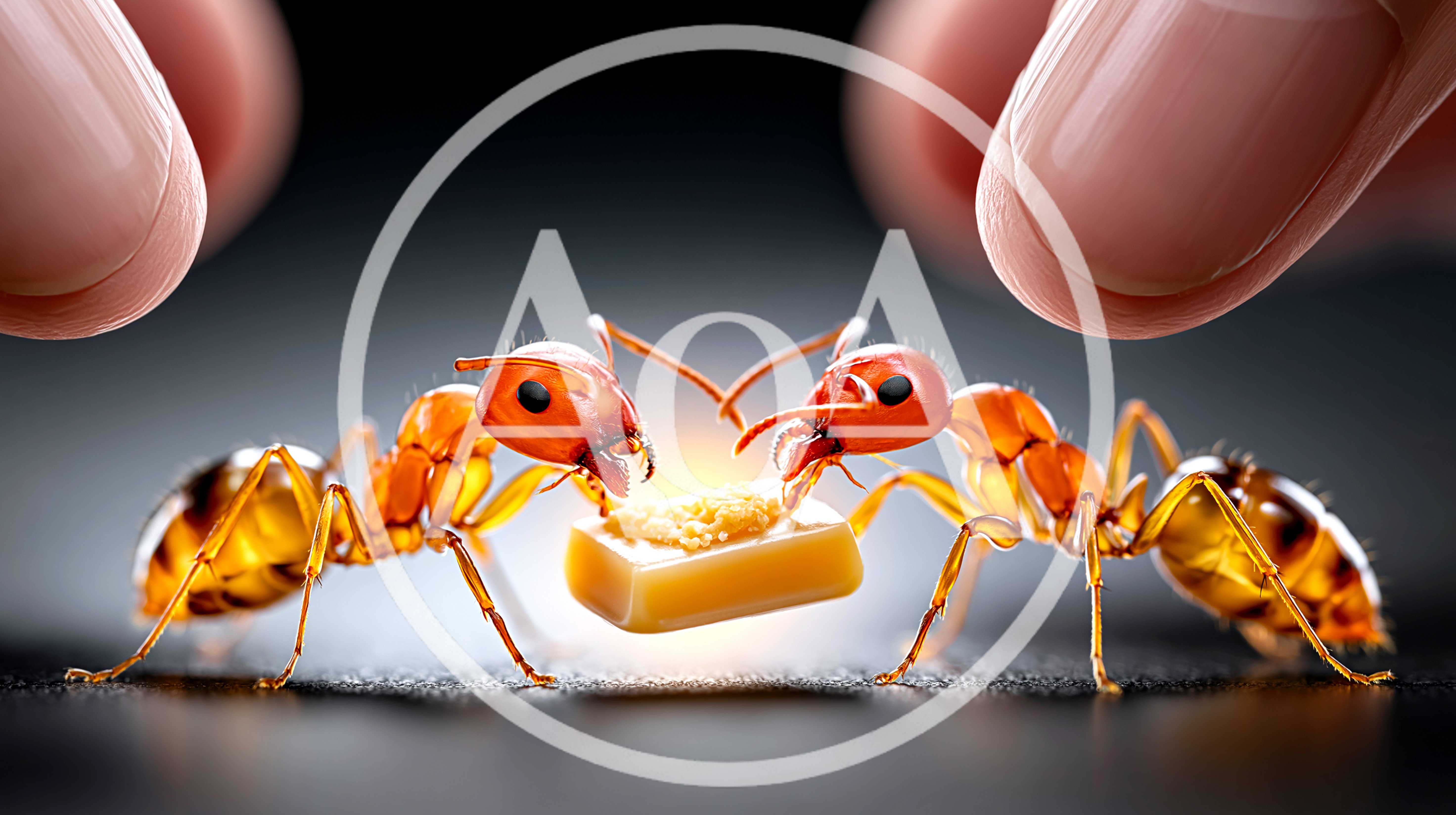 Two Ants Interacting With A Small Piece Of Food