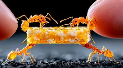 Four Ants Carrying A Rectangular Food Block