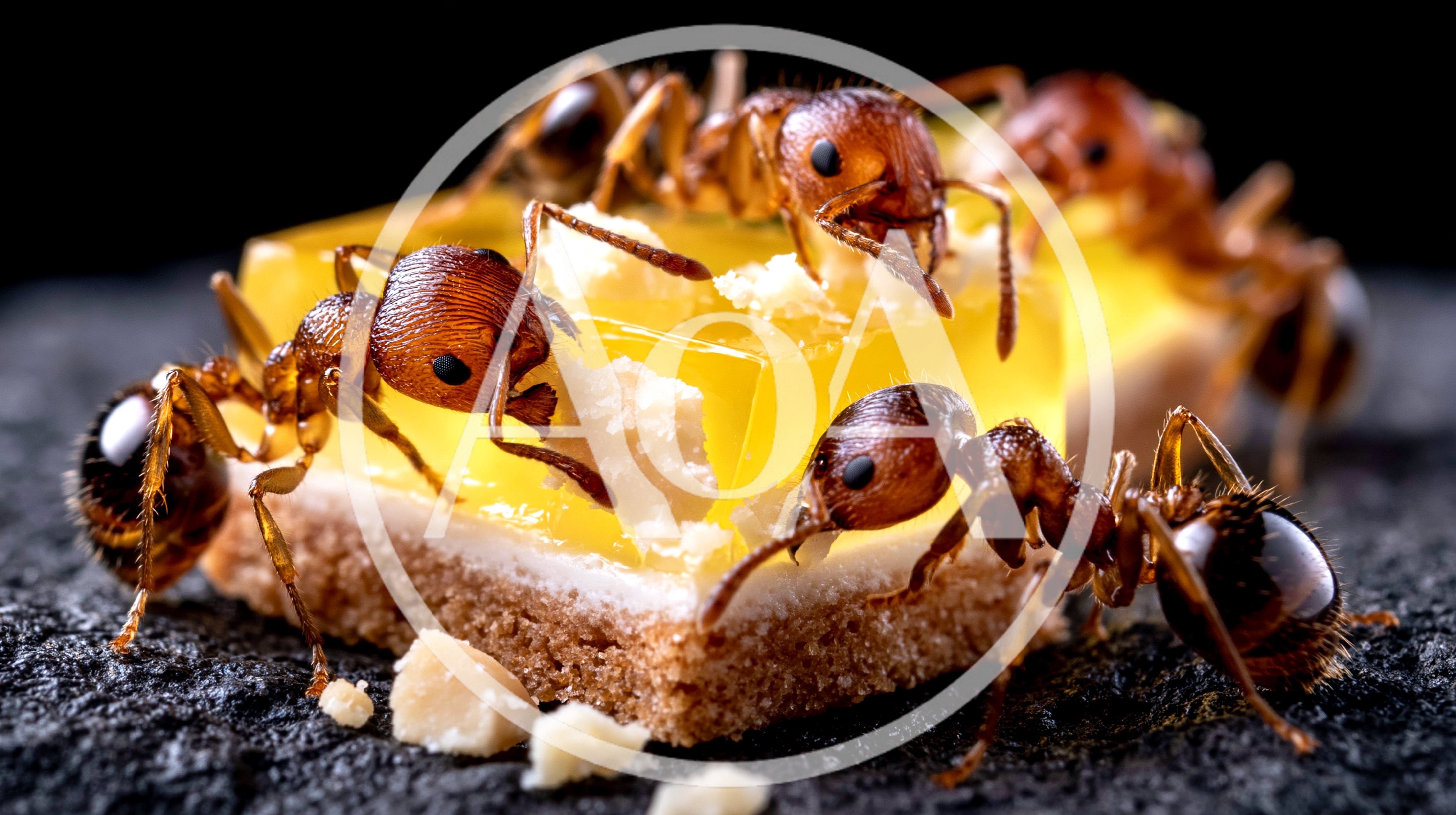 Red Ants Eating A Piece Of Lemon Dessert
