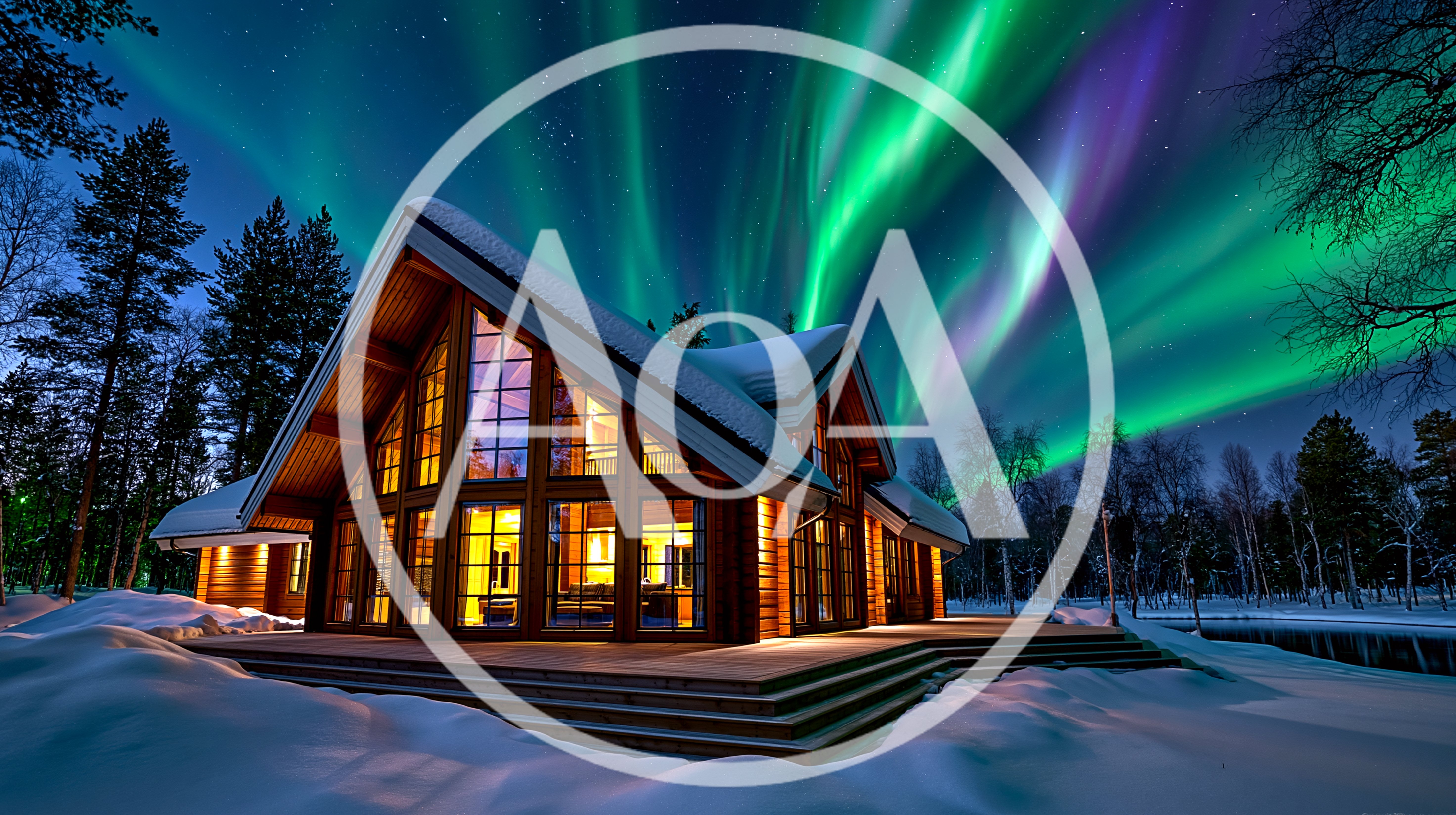 Modern Wooden Cabin Under Vibrant Northern Lights