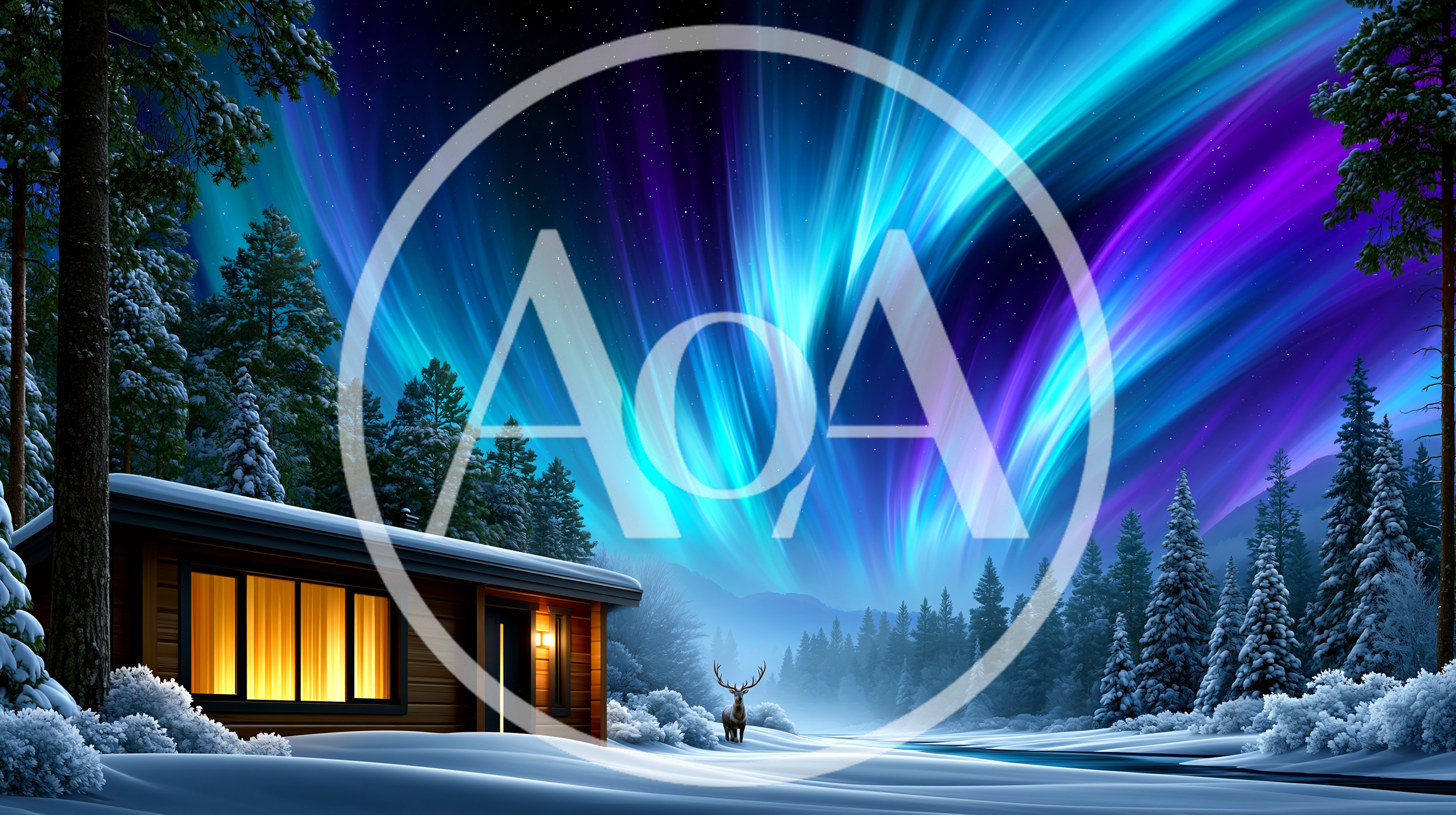 Cozy Cabin Under Vibrant Aurora Borealis Night Sky