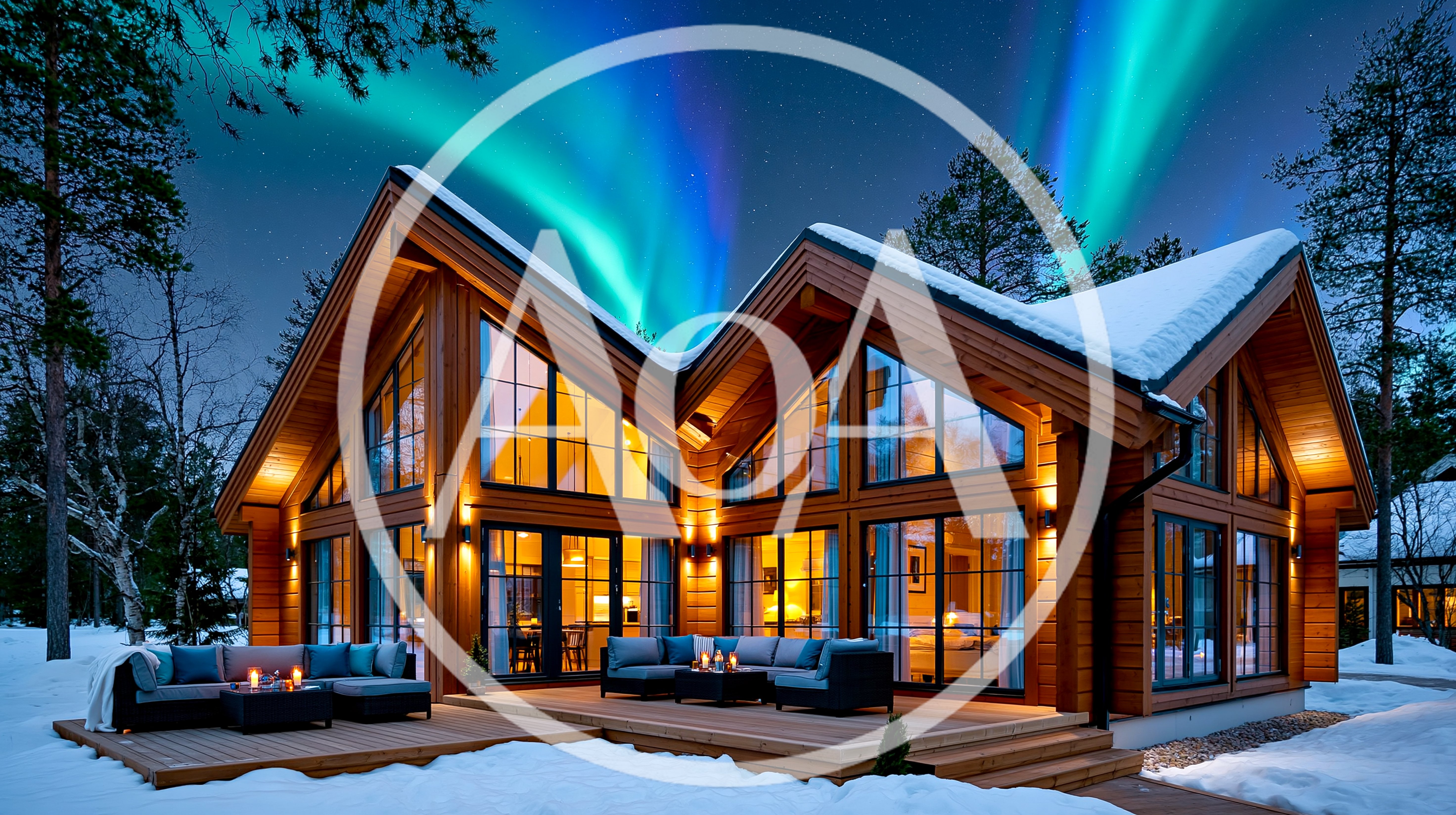 Modern Wooden Cabin Under Vibrant Northern Lights