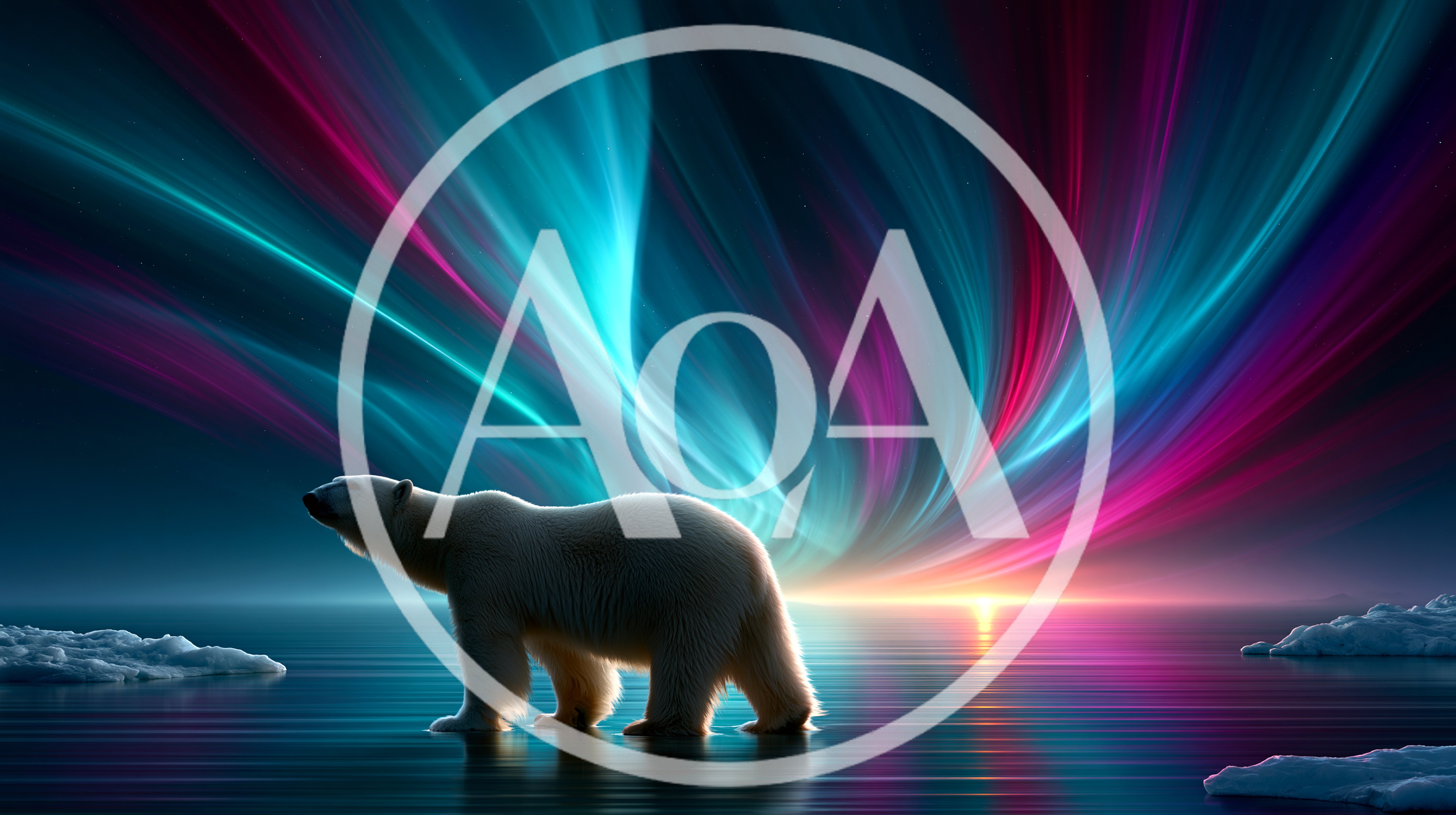 Polar Bear Walking Under Vibrant Aurora Borealis