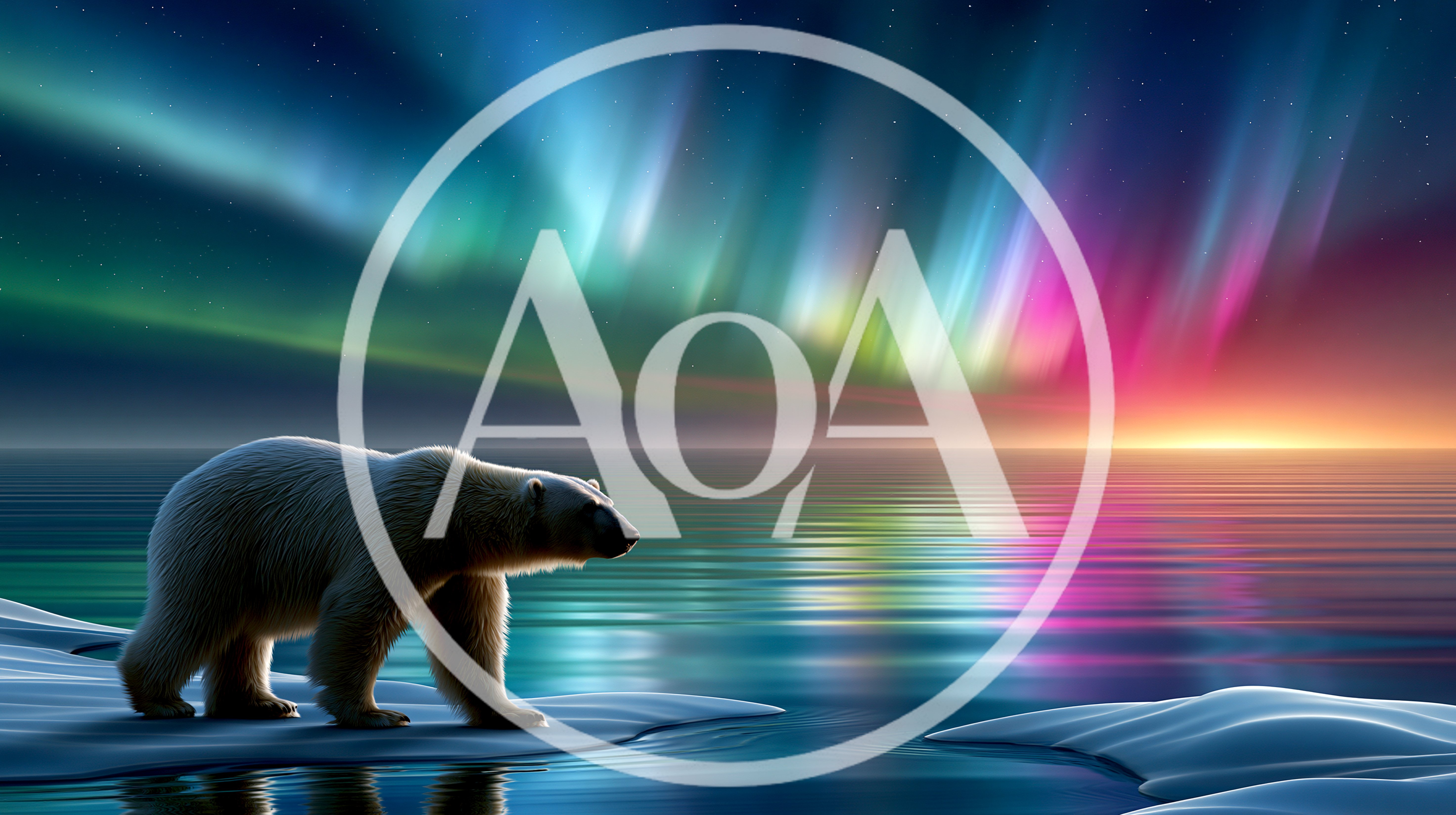 Polar Bear Walking On Ice Under Northern Lights