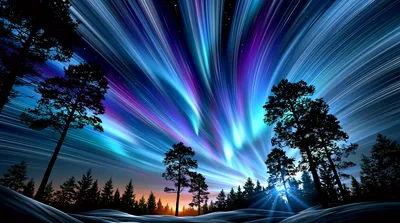 Vibrant Aurora Borealis Over A Snowy Pine Forest
