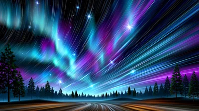 Vibrant Aurora Borealis Over A Dark Pine Forest