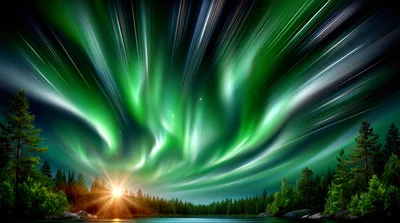 Vibrant Aurora Borealis Over A Forested Lake