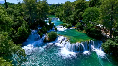 Aerial View Of Skradinski Buk Waterfalls In Krka National Park