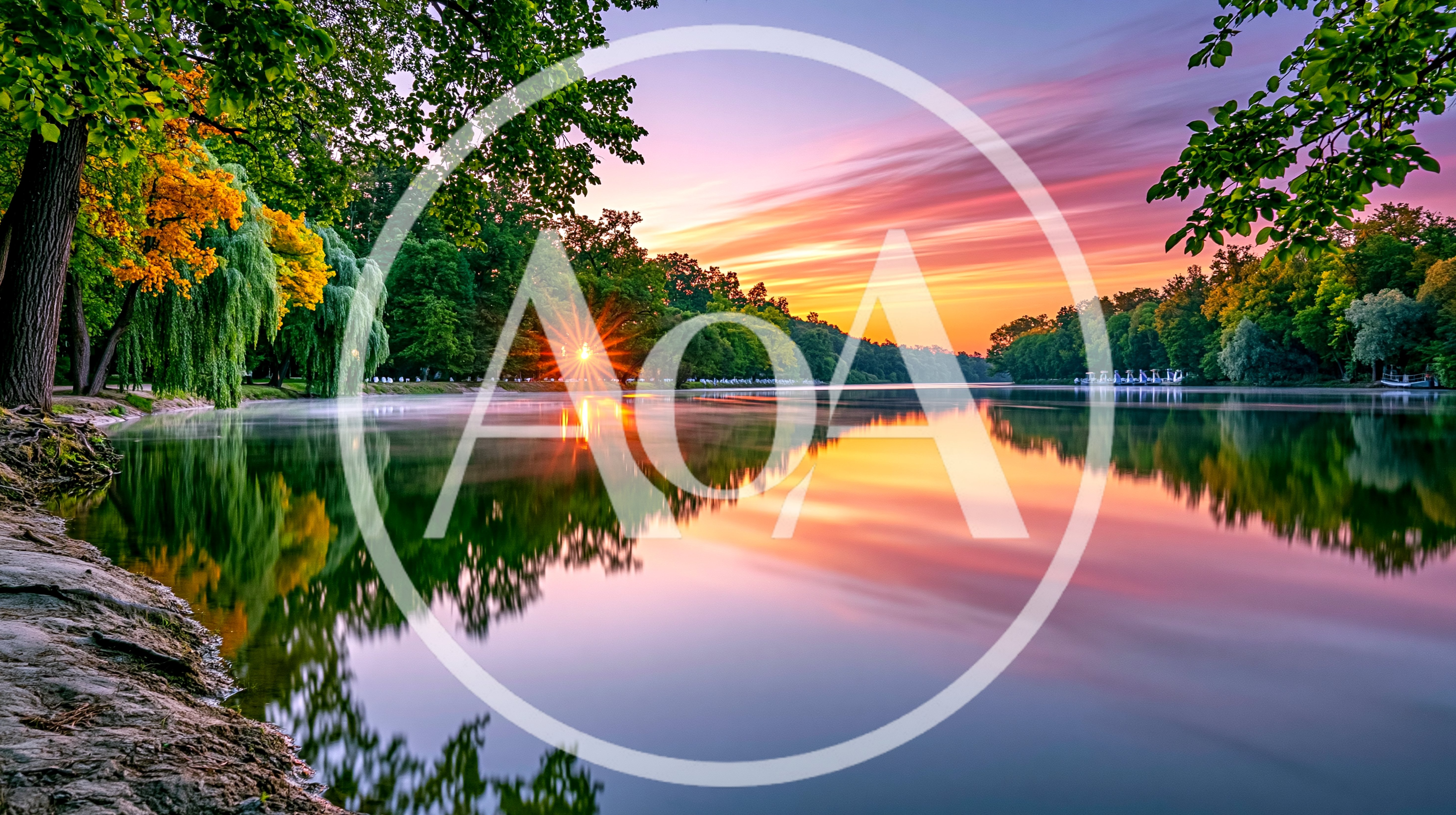 Serene Sunset Over A Calm Forest Lake