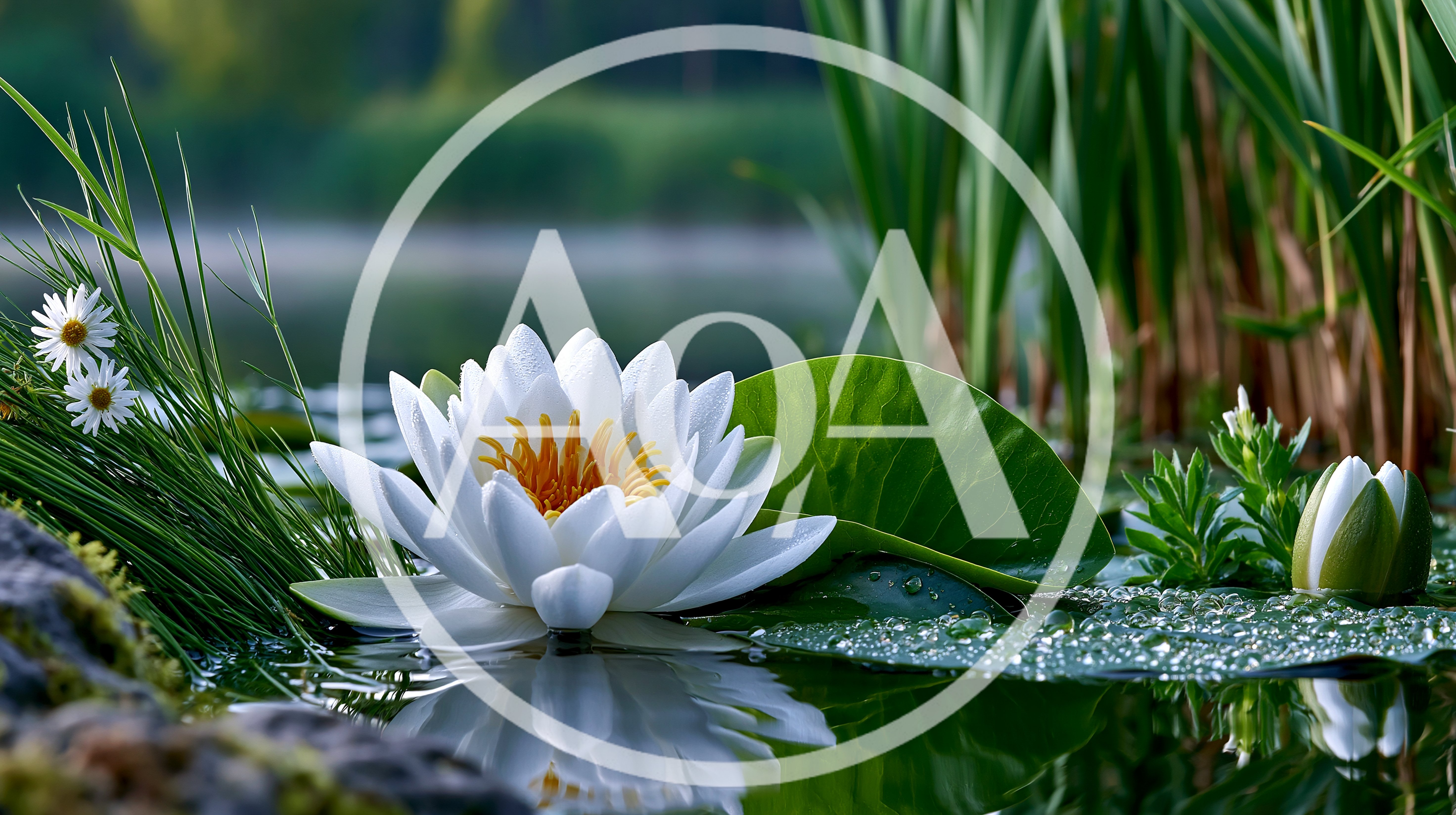 White Water Lily Blooming In A Calm Pond