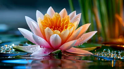 Beautiful Water Lily Flower Floating On Pond Surface