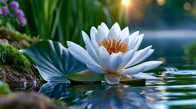 White Water Lily Blooming In A Serene Pond