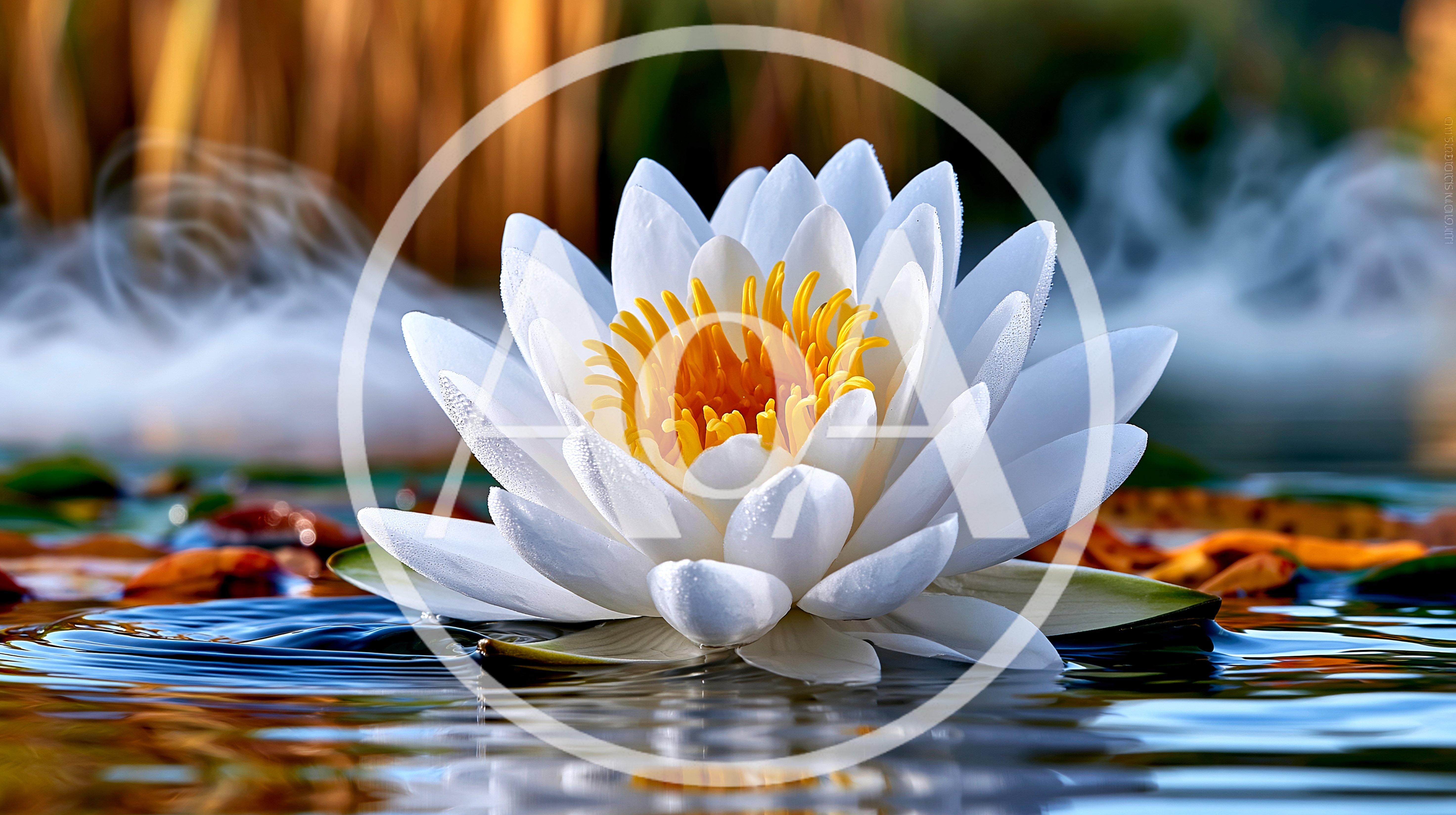 White Water Lily Floating On Calm Pond Surface