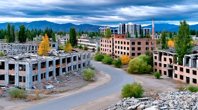 Abandoned Industrial Buildings In A Deserted Town