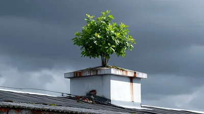 Small Tree Growing Out Of A Chimney