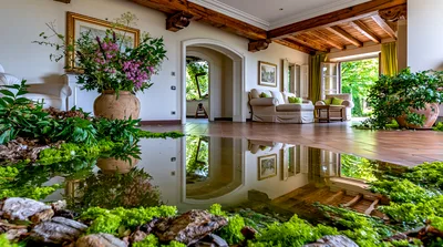 Surreal Indoor Garden With Reflective Water Floor