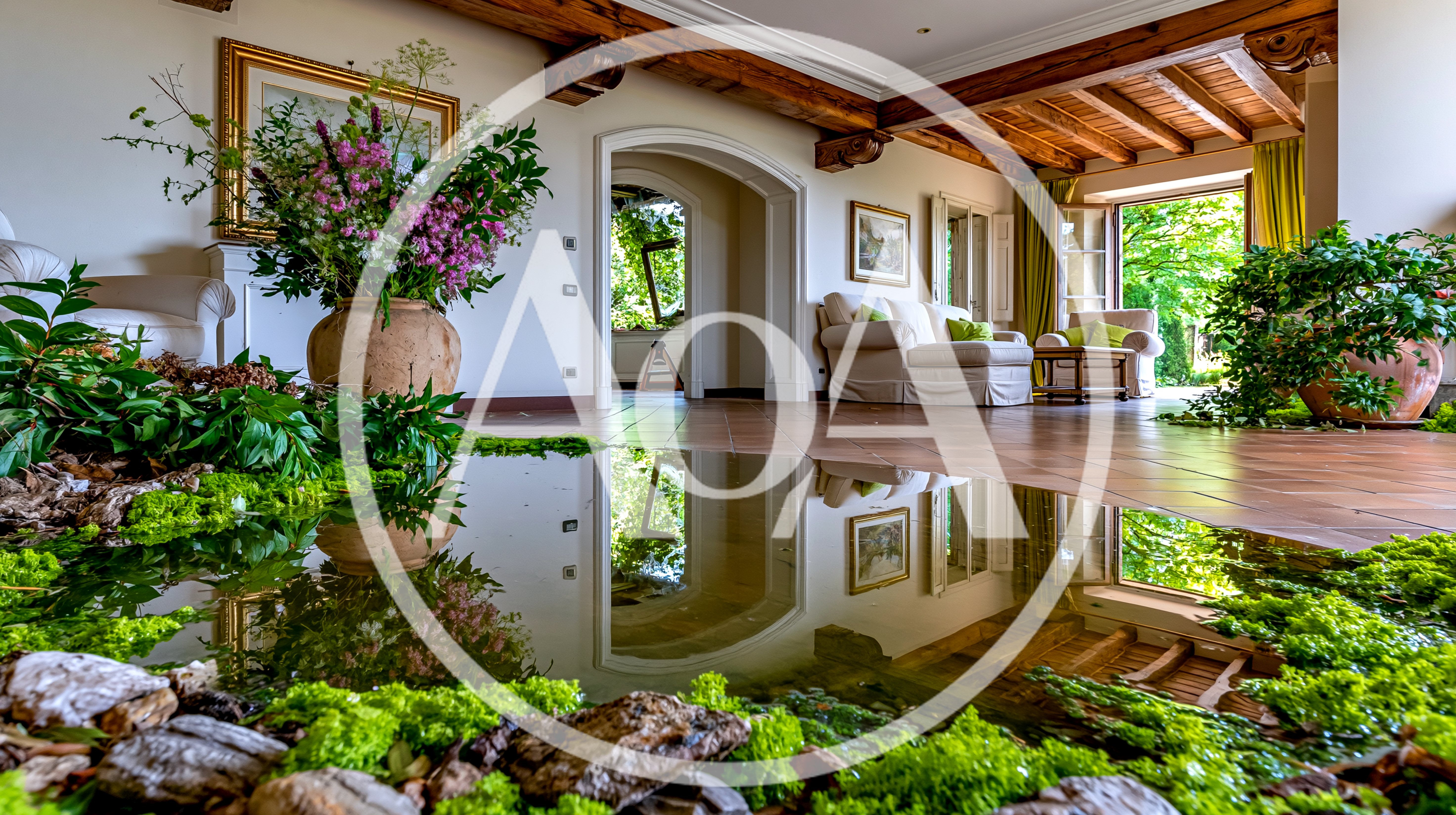 Surreal Indoor Garden With Reflective Water Floor