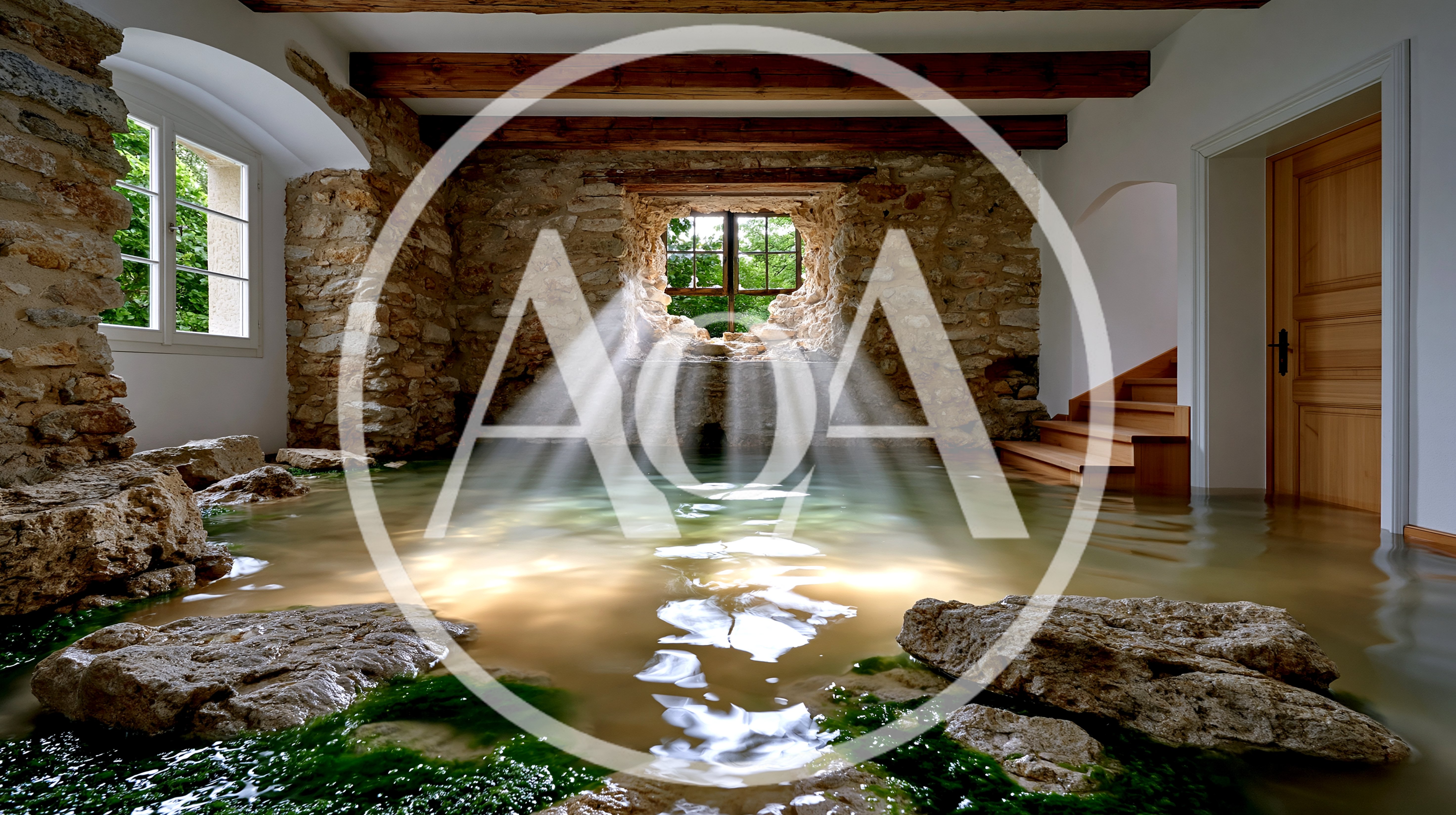 Flooded Stone Room With Sunbeams Streaming Through Window
