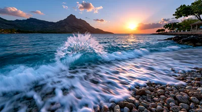 Ocean Wave Crashing On A Rocky Tropical Beach