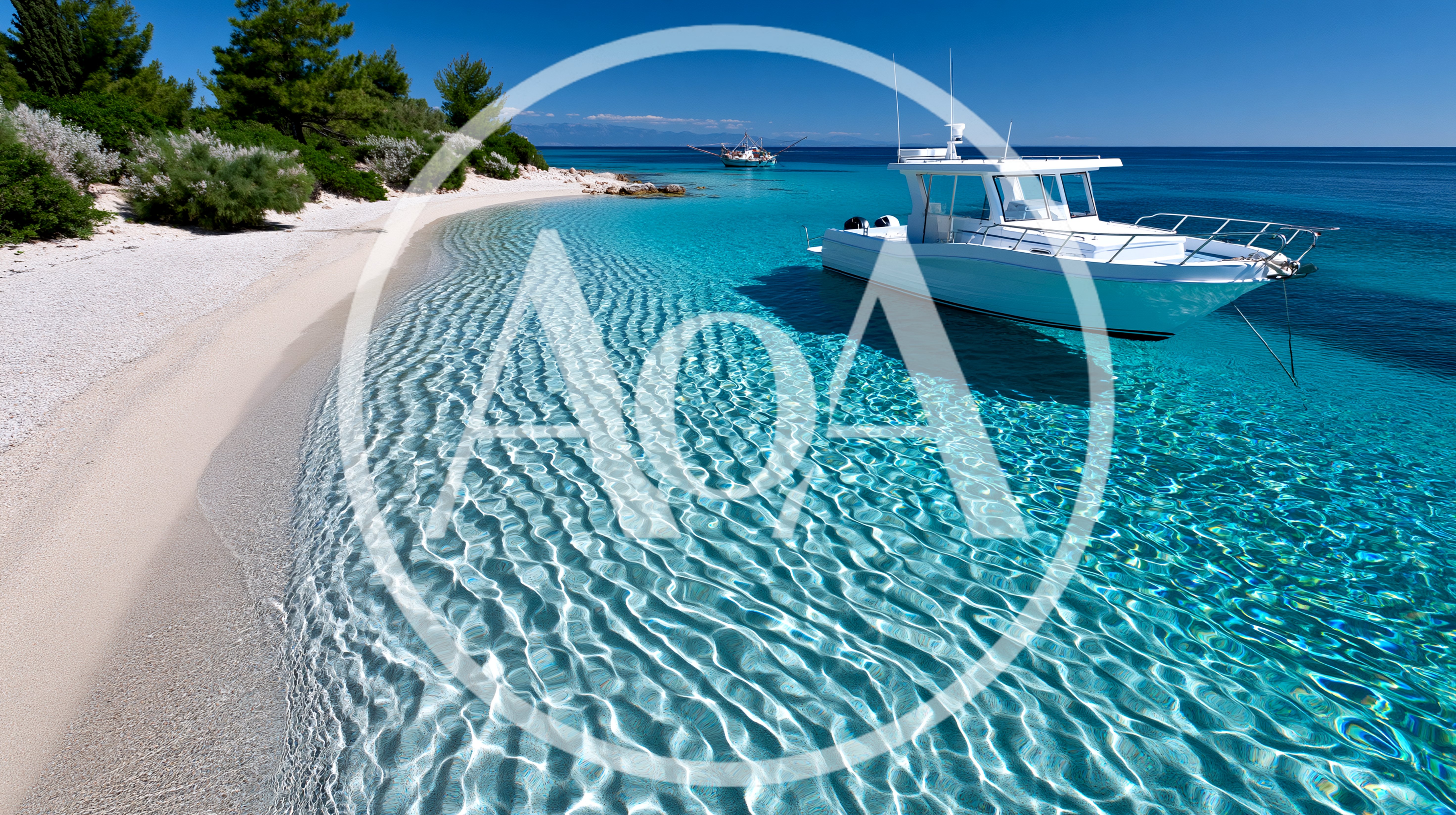 White Motorboat Anchored In Crystal Clear Tropical Waters