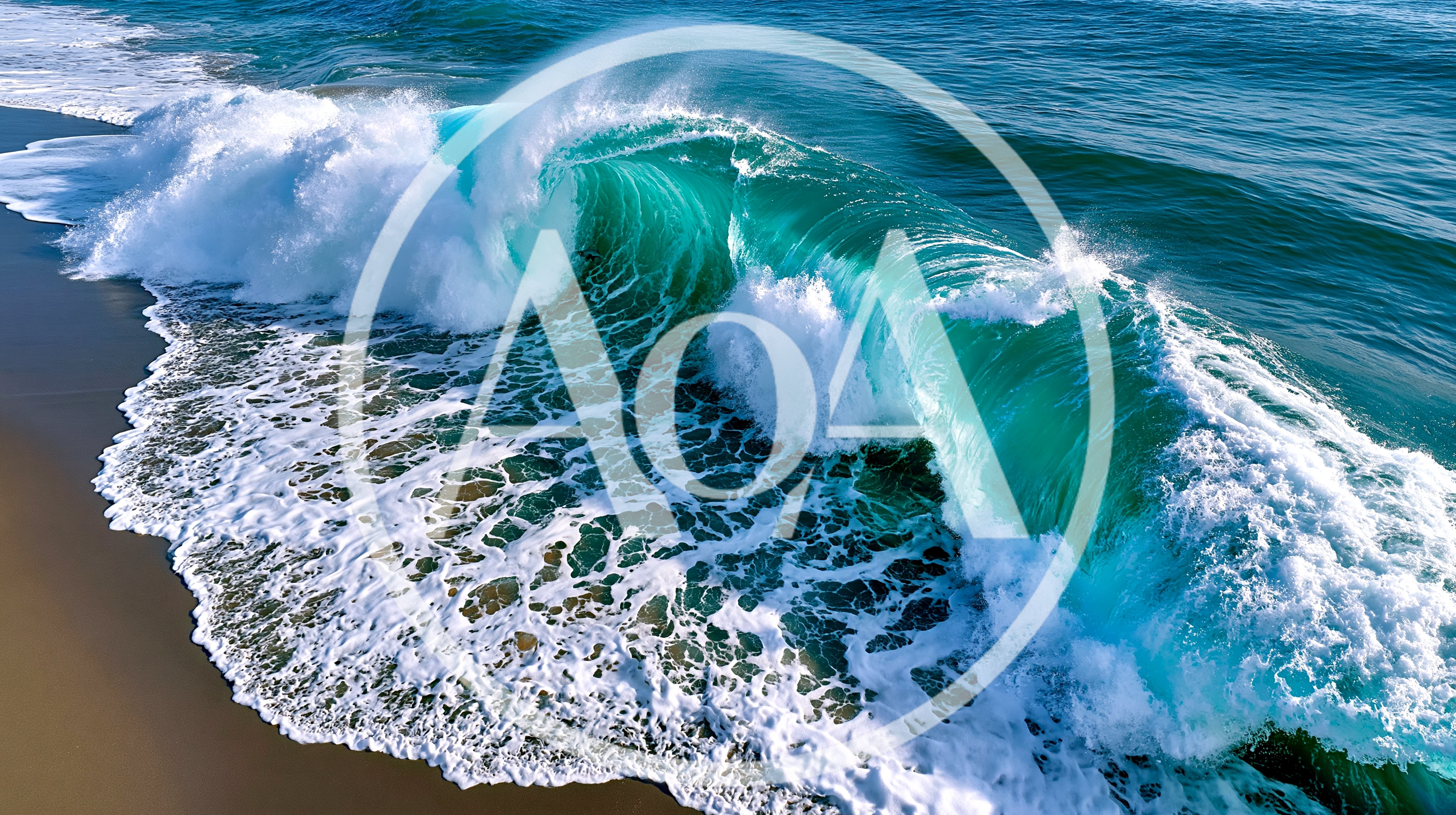 Aerial View Of A Crashing Turquoise Ocean Wave