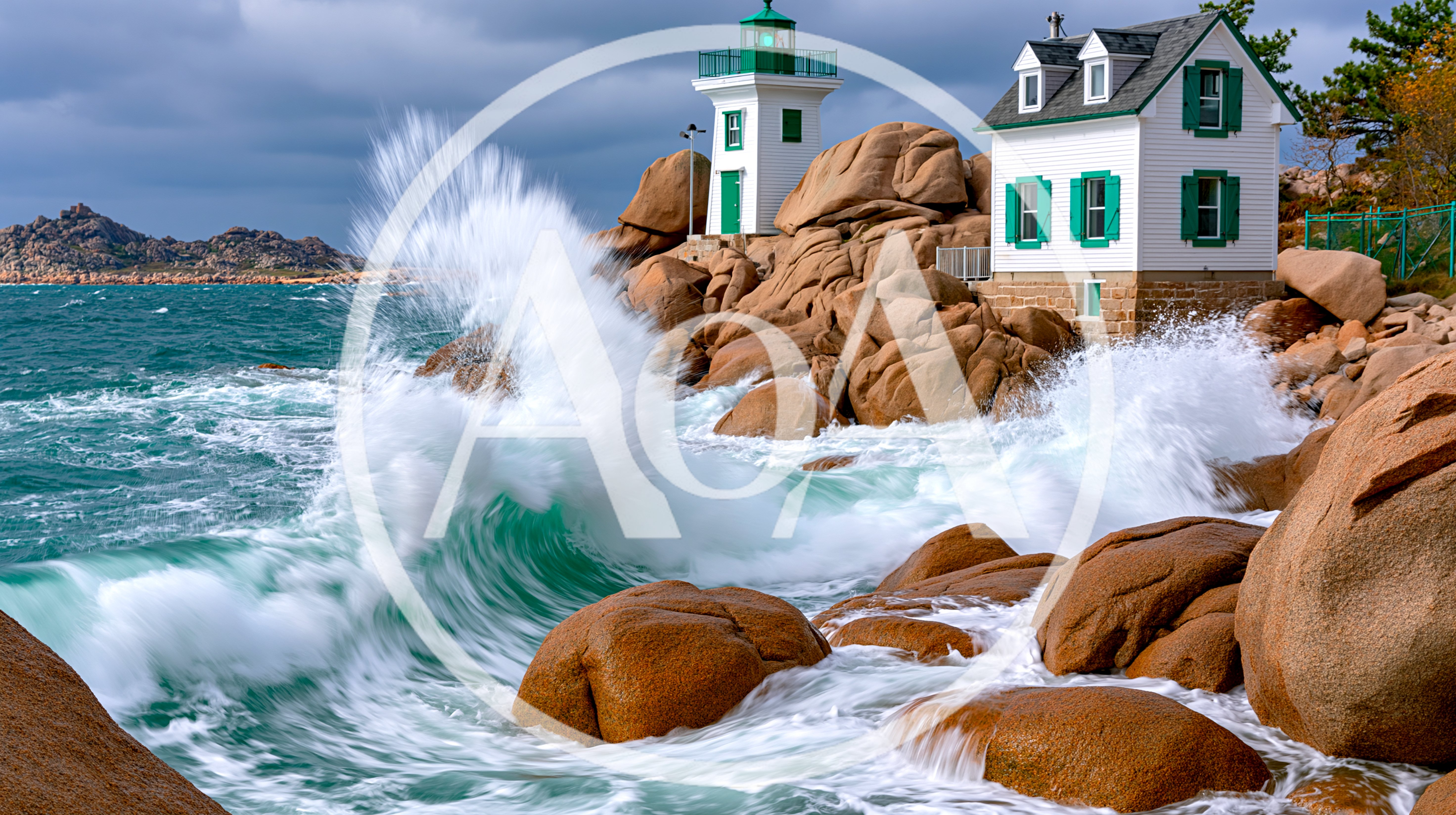 Ploumanac'h Lighthouse Crashing Waves On Pink Granite Coast