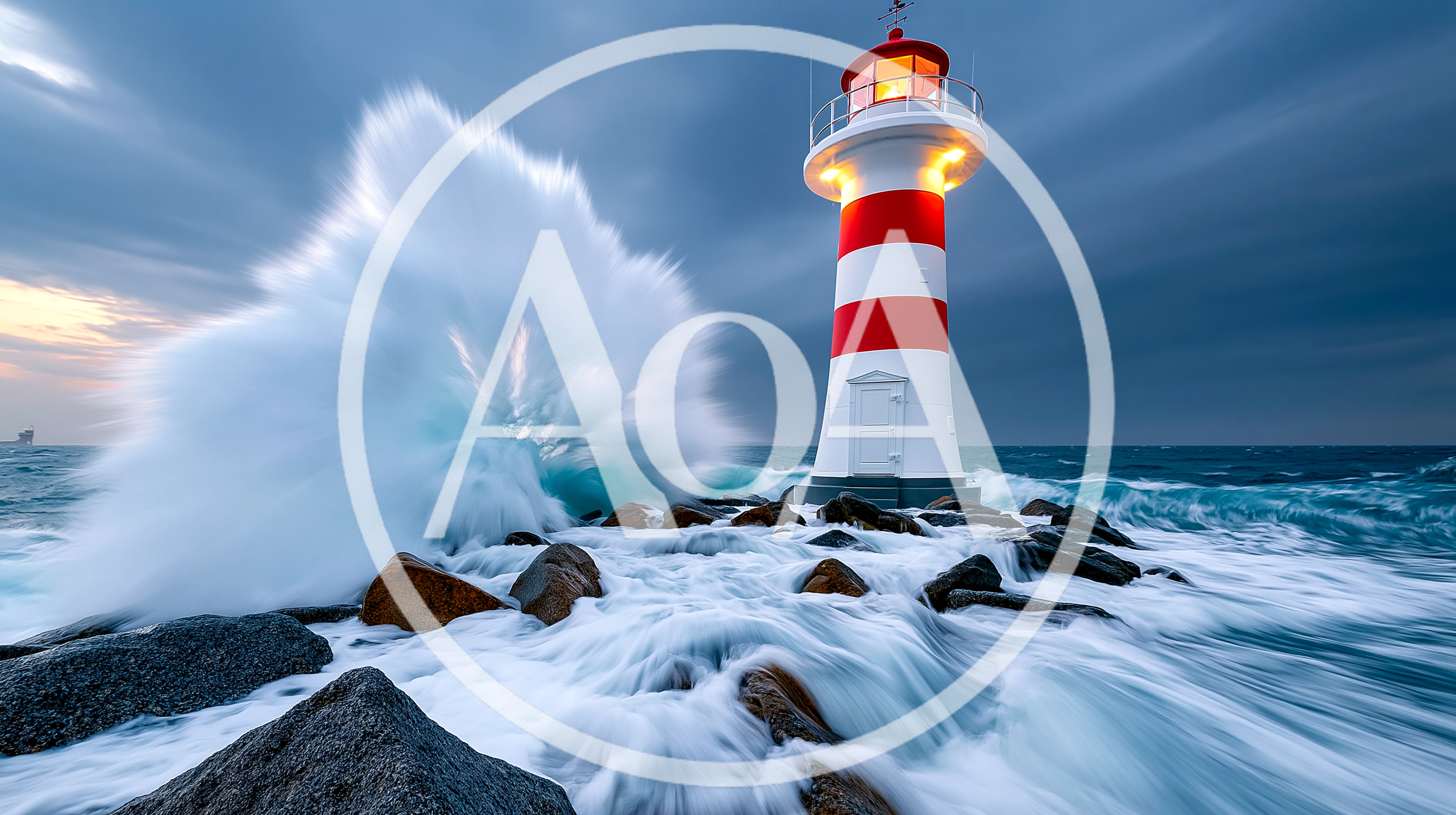 Red And White Lighthouse With Crashing Ocean Waves