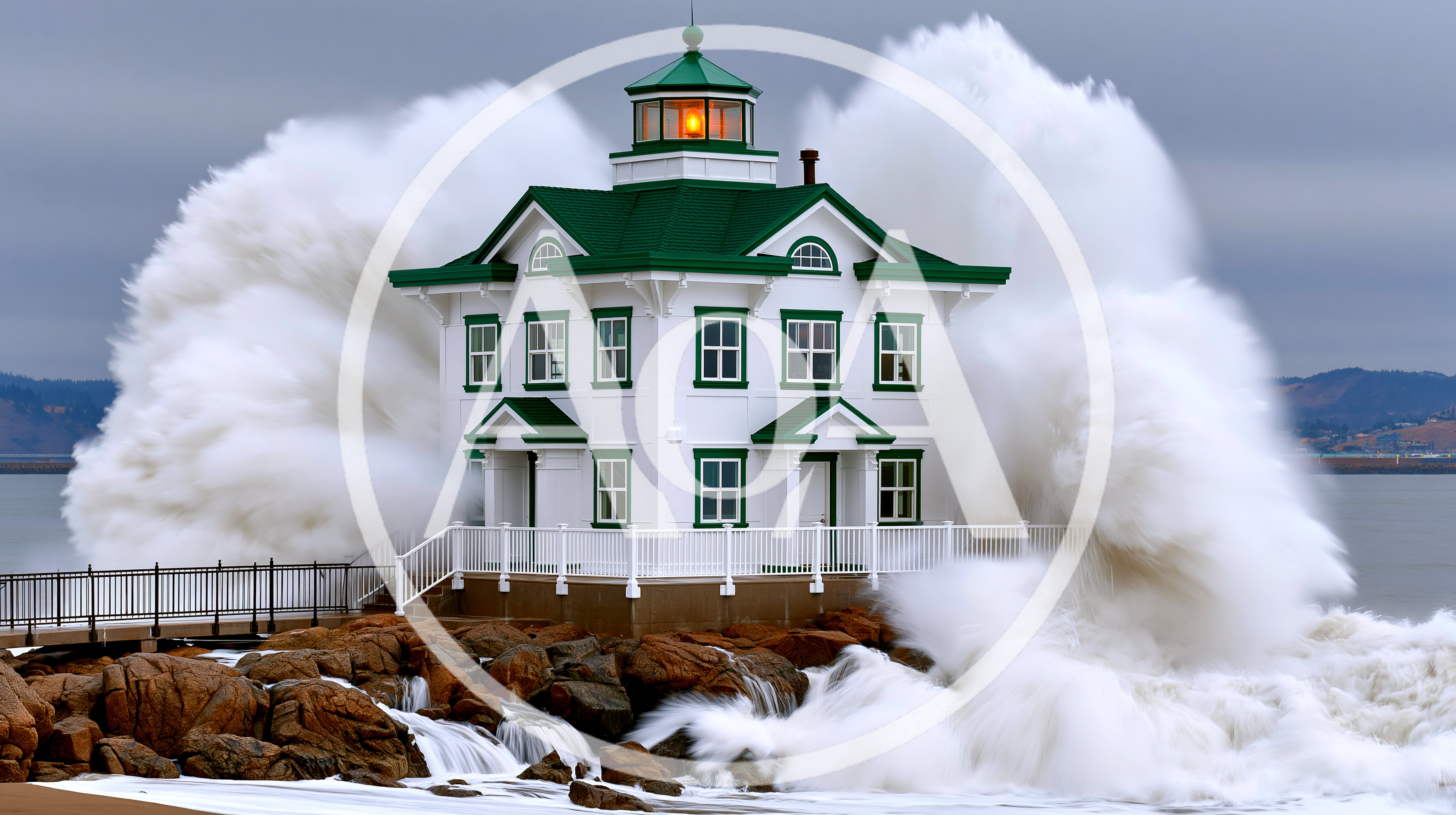 Lighthouse Surrounded By Massive Crashing Ocean Waves