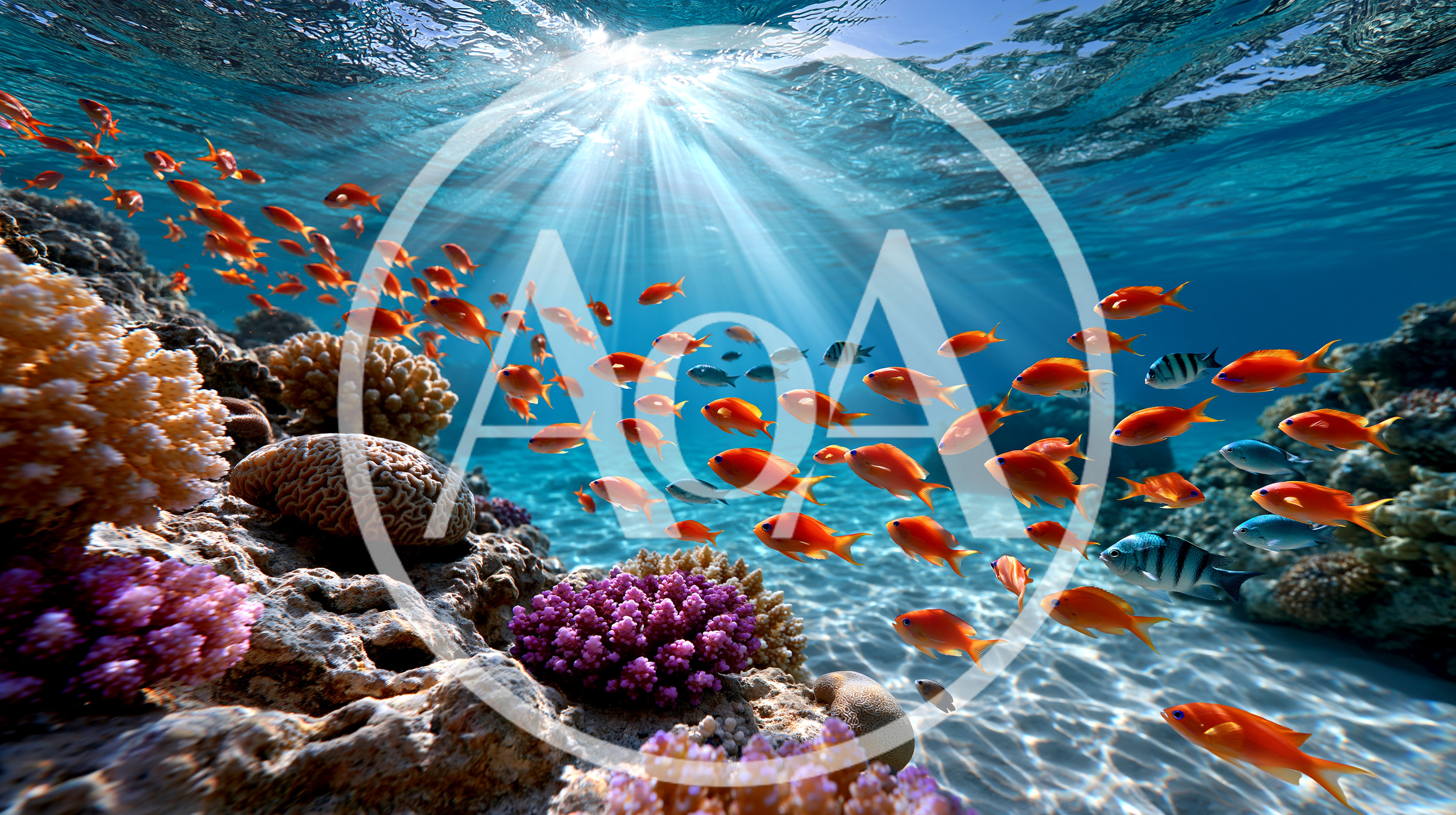 School Of Tropical Fish Swimming Over Vibrant Coral Reef