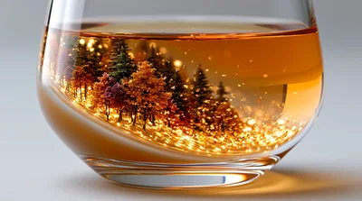 Miniature Forest Landscape Inside A Glass Of Whiskey
