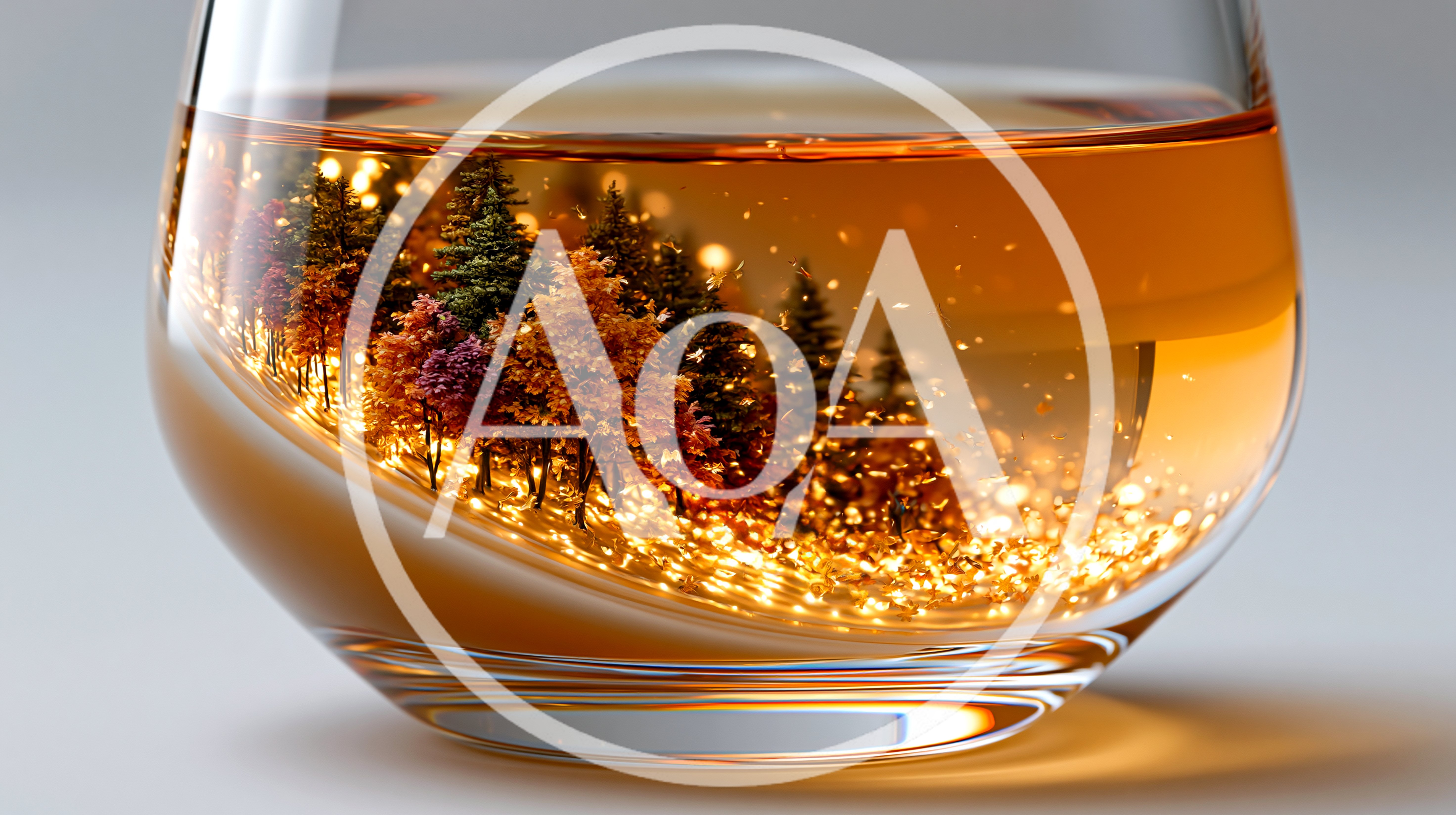 Miniature Forest Landscape Inside A Glass Of Whiskey