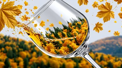 Wine Glass Filled With Autumn Forest Reflection