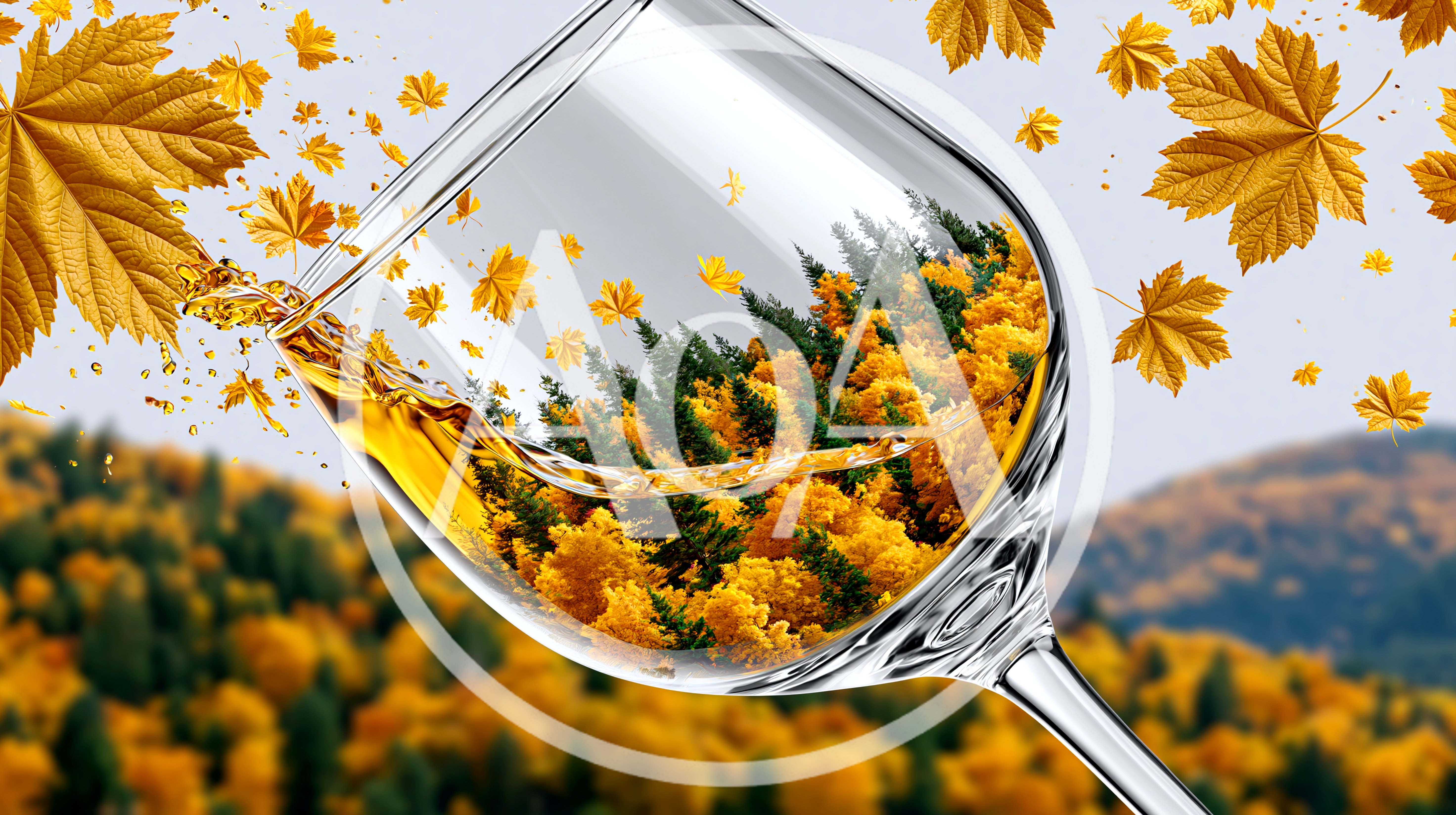 Wine Glass Filled With Autumn Forest Reflection