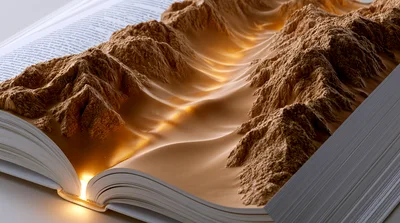 Surreal Mountain Landscape Emerging From Open Book
