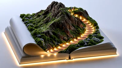 Miniature Mountain Landscape Emerging From An Open Book