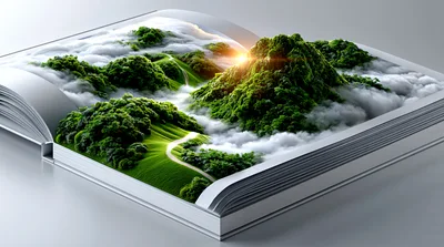 Pop Up Book With Lush Green Mountain Landscape
