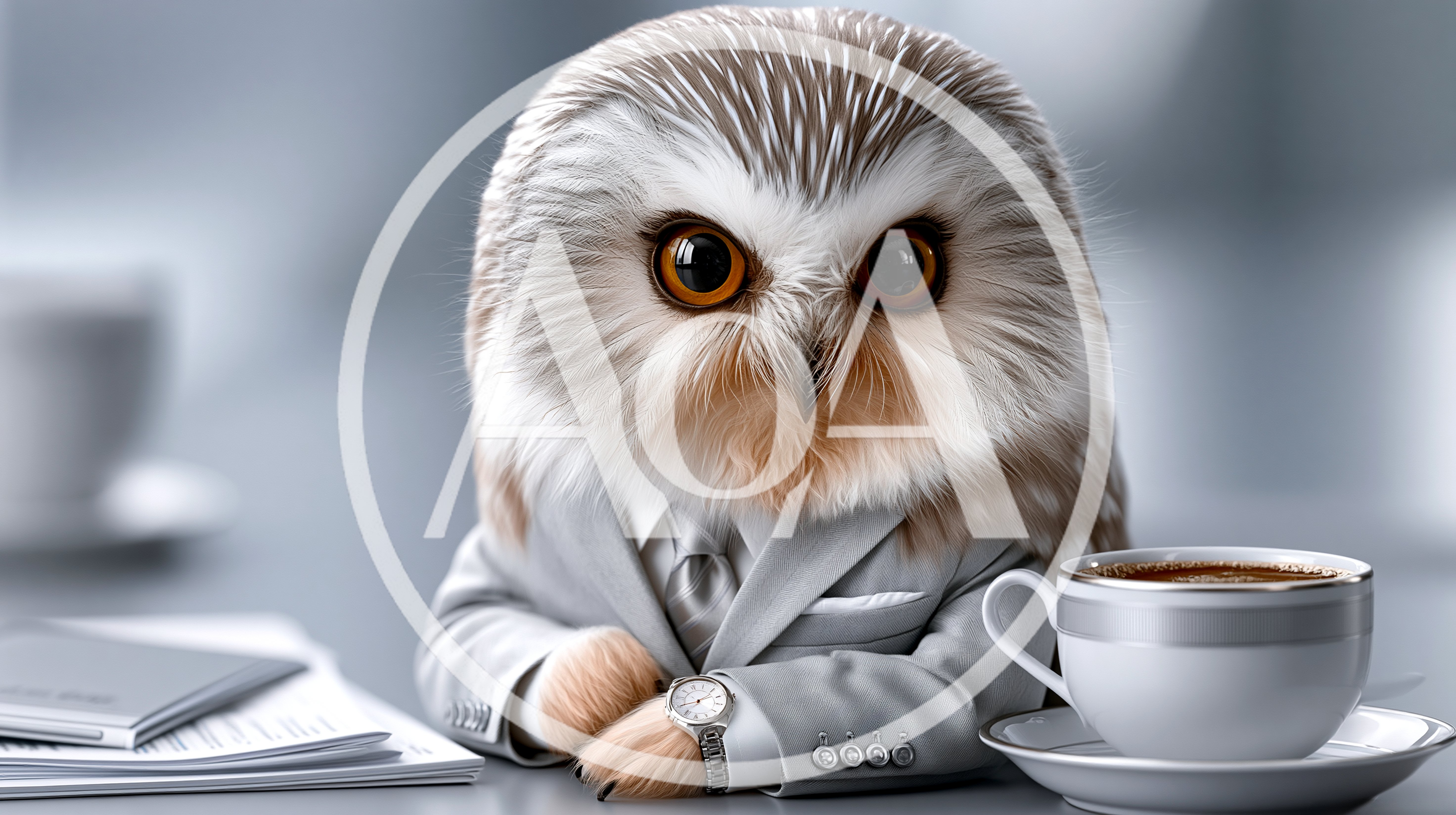 Professional Owl Wearing A Suit At An Office Desk