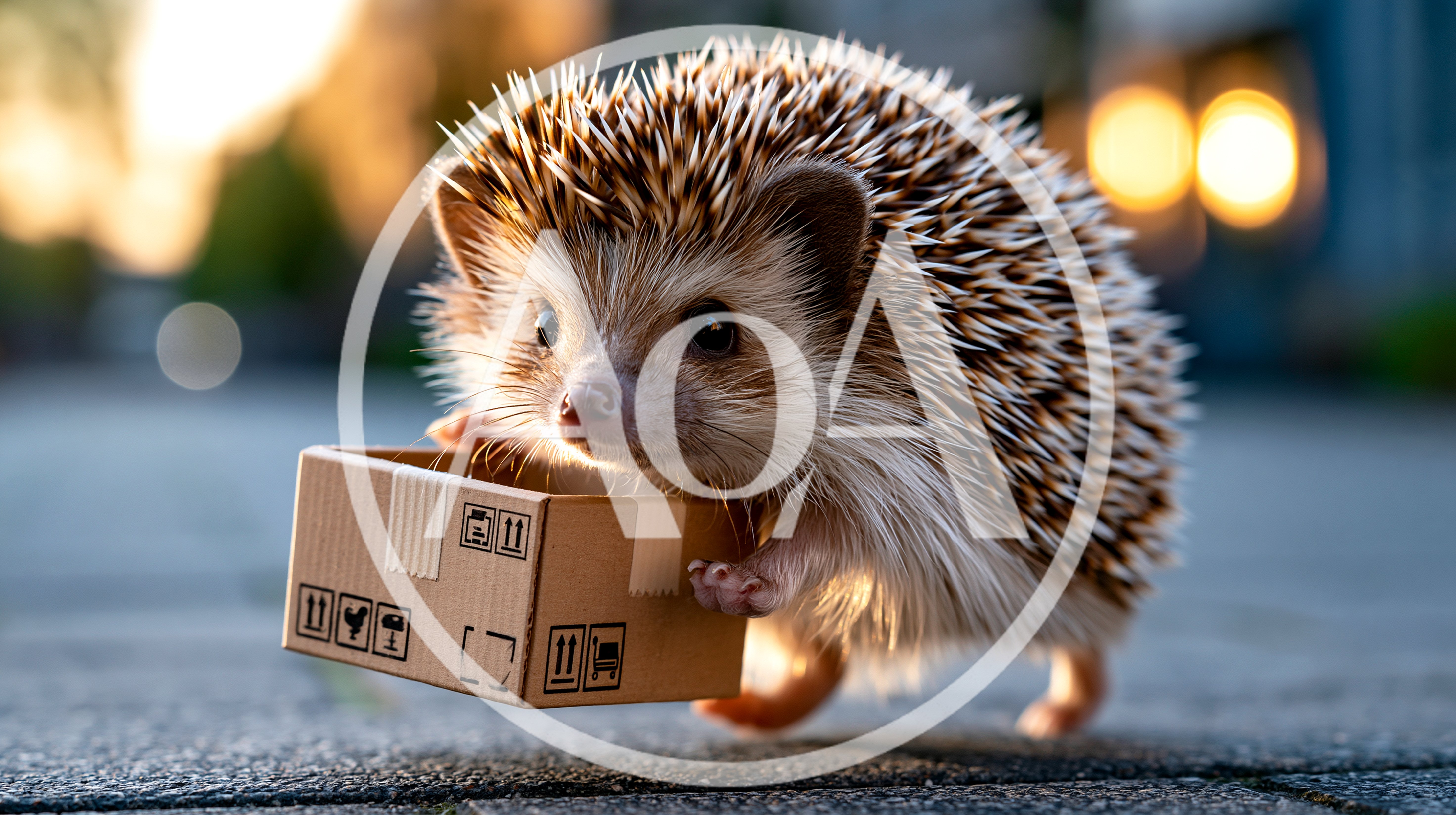 Cute Hedgehog Carrying A Small Cardboard Shipping Box