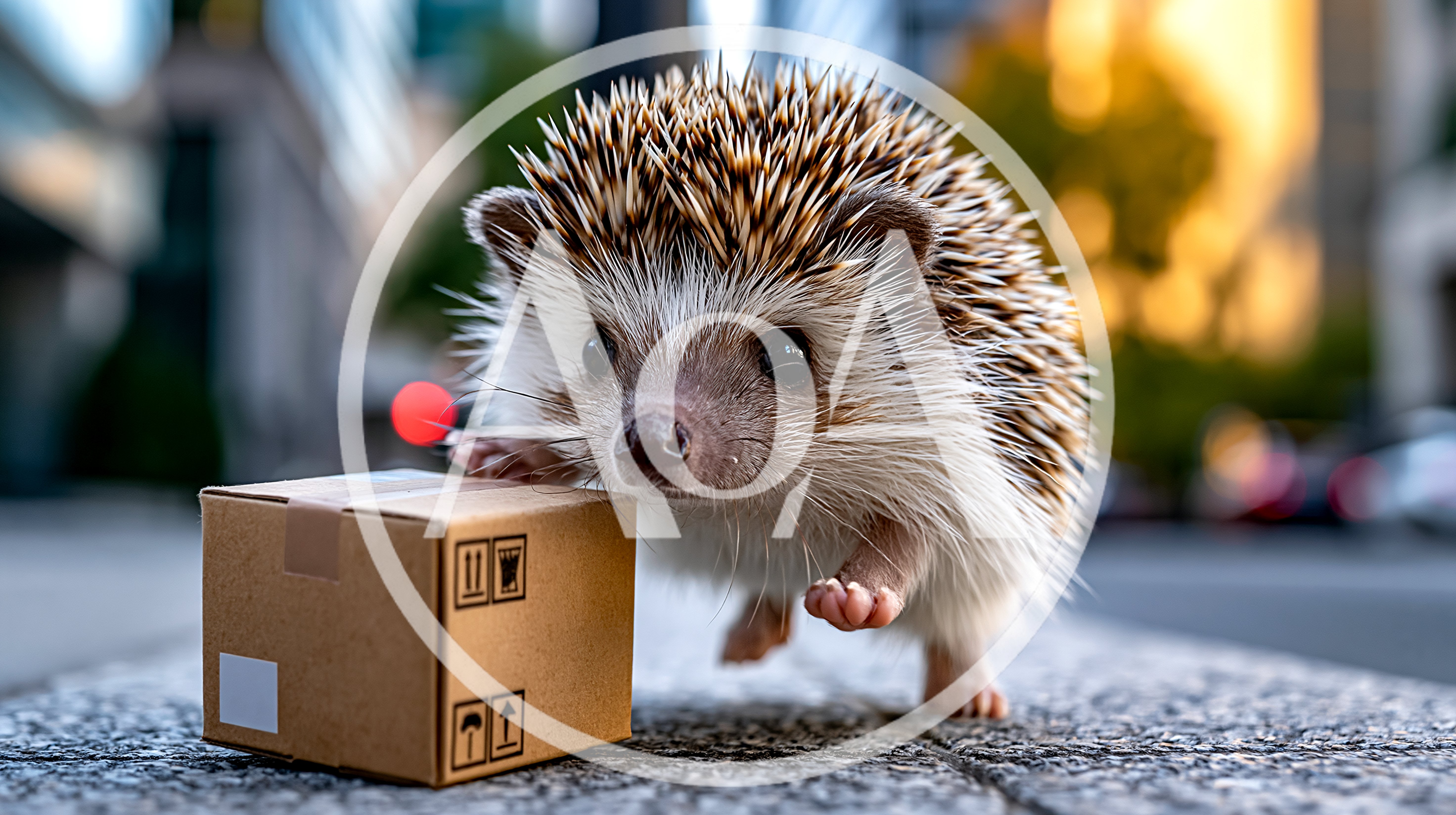 Cute Hedgehog Standing Next To A Small Cardboard Box