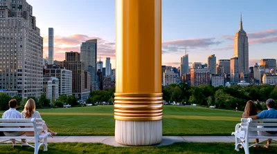 Surreal Giant Pencil Sculpture Overlooking New York City Skyline