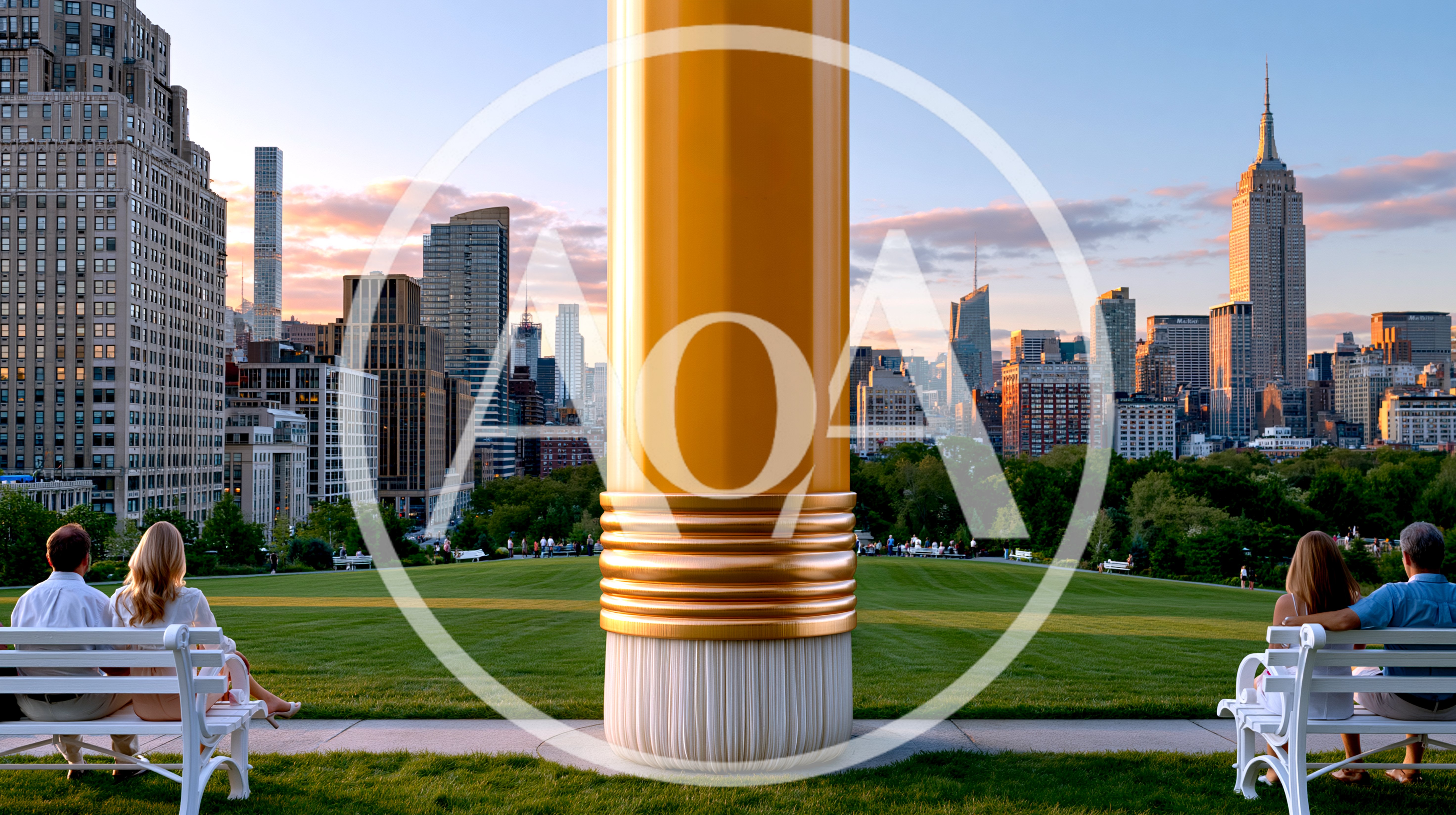 Surreal Giant Pencil Sculpture Overlooking New York City Skyline