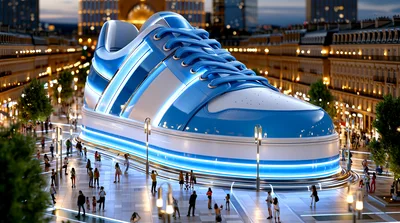 Giant Blue And White Sneaker Sculpture In City Square