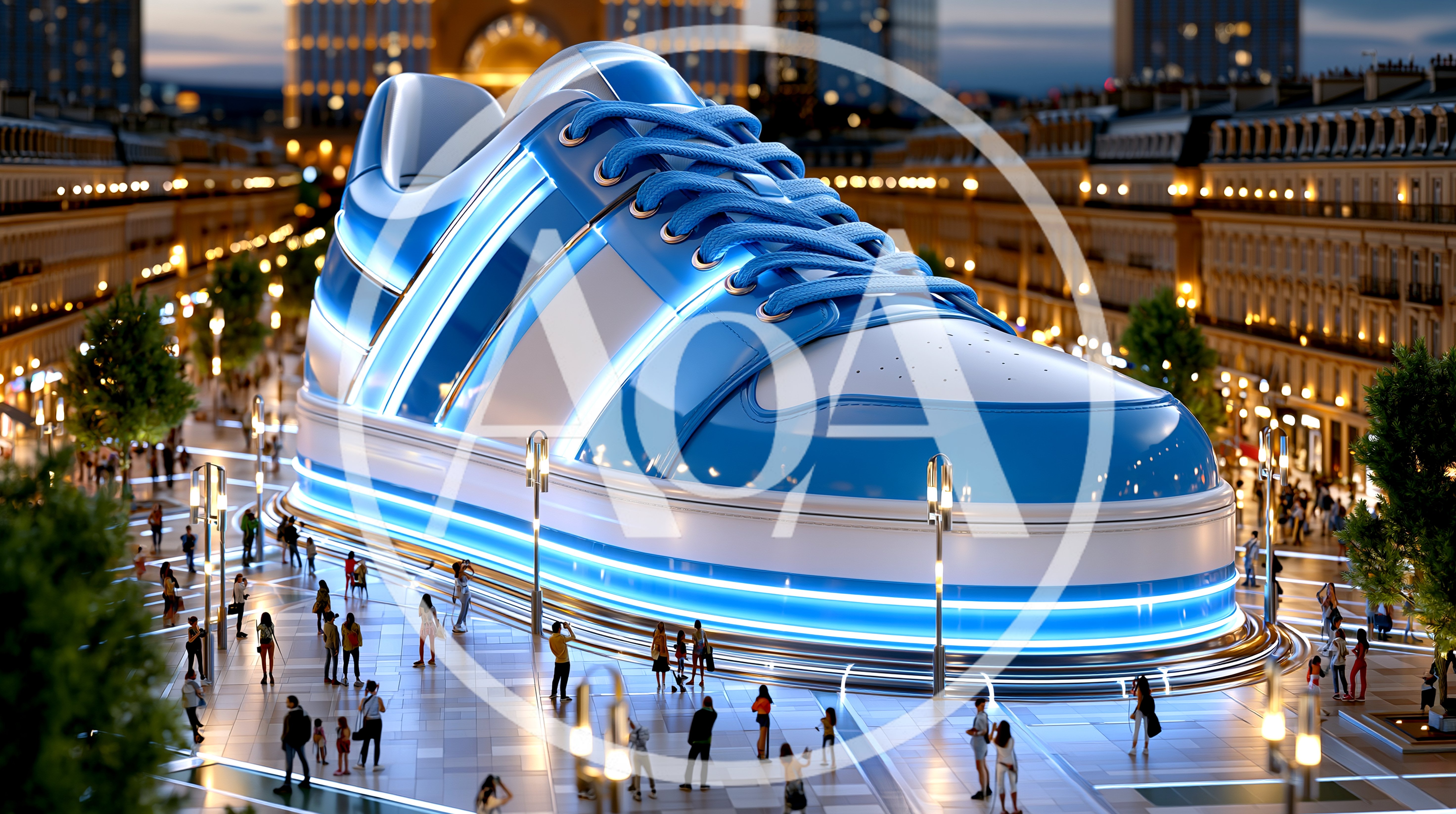 Giant Blue And White Sneaker Sculpture In City Square
