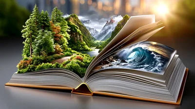 Open Book With Pop Up Nature Landscapes