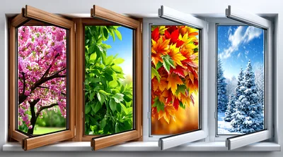 Four Seasons Represented Through Open Windows