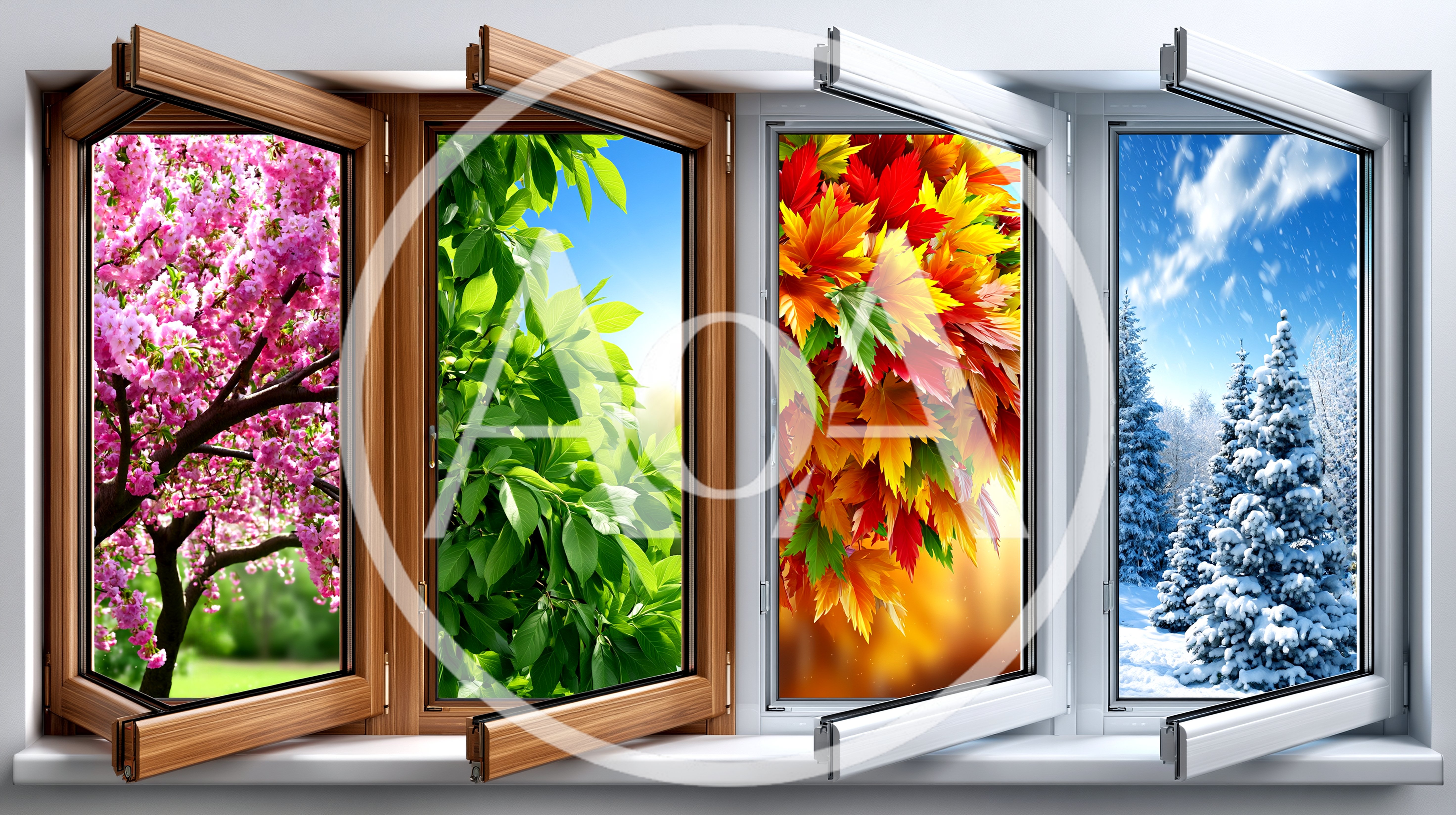 Four Seasons Represented Through Open Windows