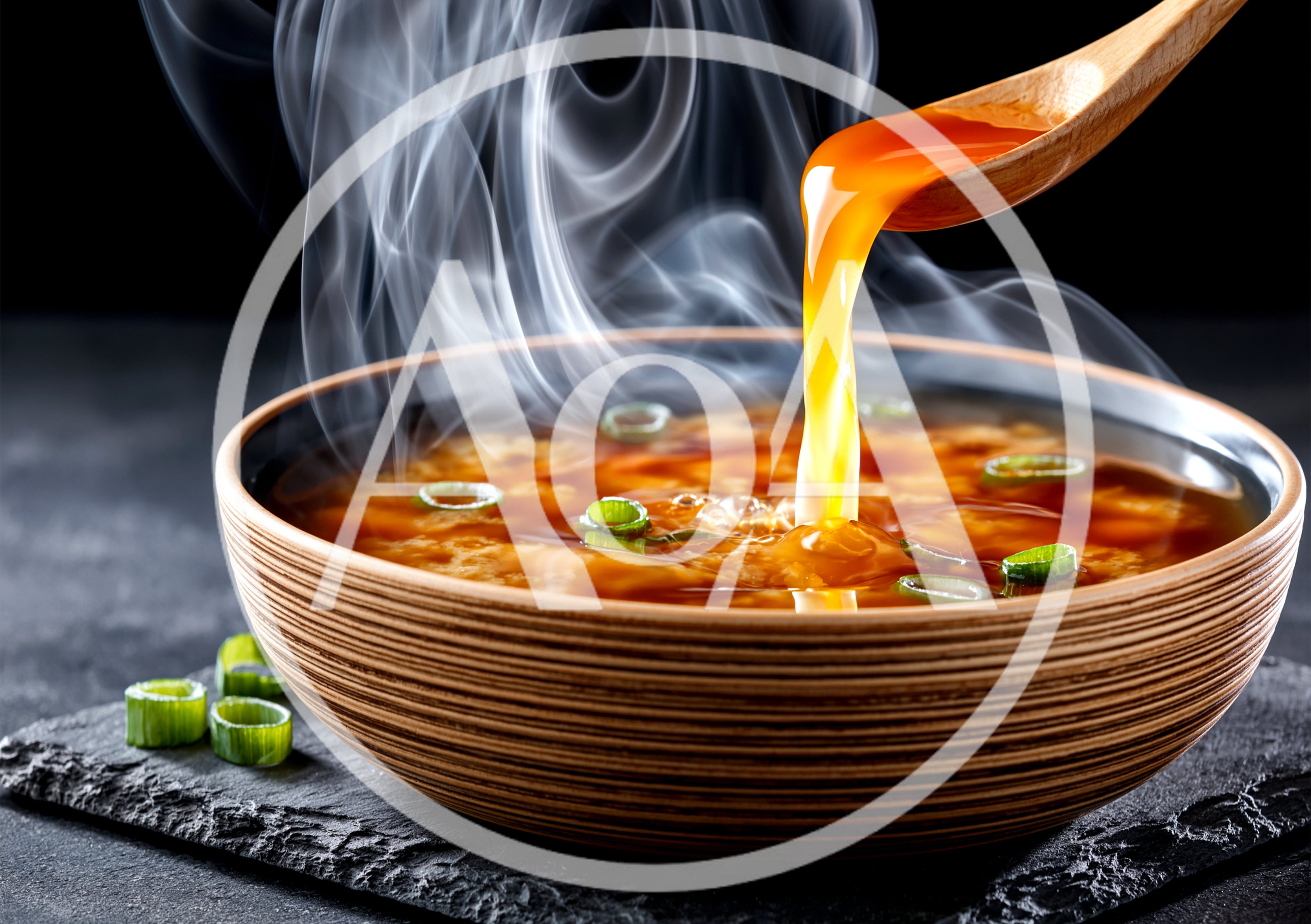 Pouring Golden Broth Into A Steaming Soup Bowl