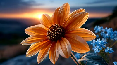 Golden Sunflower Bloom Against A Sunset Background
